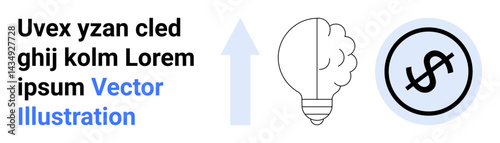 Light bulb representing ideas, upward arrow hinting at progress, and dollar-focused circle reflecting financial success. Ideal for brainstorming, innovation, progress, business growth, finance