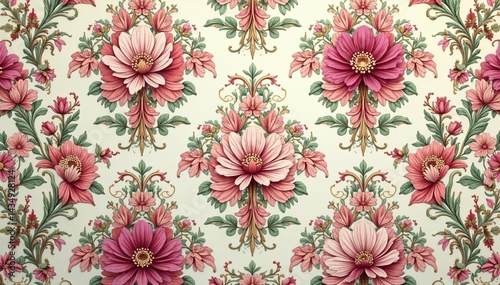 Intricate floral damask wallpaper pattern in muted tones , wallpaper texture, muted
