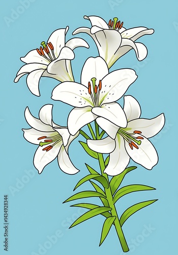 Celestial Lilies: A Hand-Colored Delight AI Generated