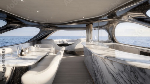 Obraz na płótnie Luxurious yacht interior with dining and bar areas w salonie