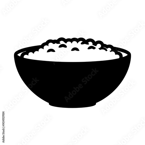 Simple Black and Illustration of aBowl Filled with Rice or Other Granular Food on a transparent background