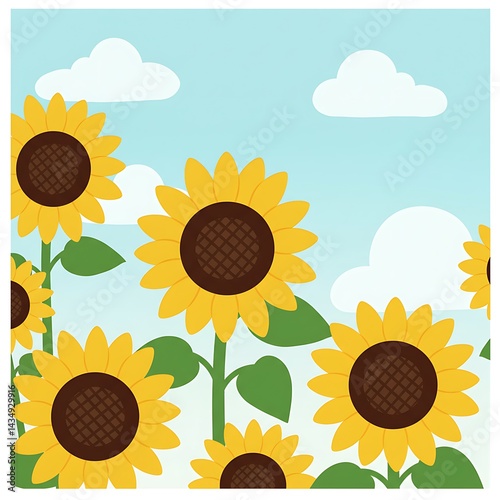Sunflowers Under a Summer Sky: A Delightful Illustration AI Generated