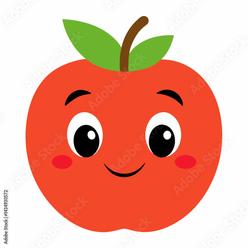 Red apple cartoon with a worm vector design on white background