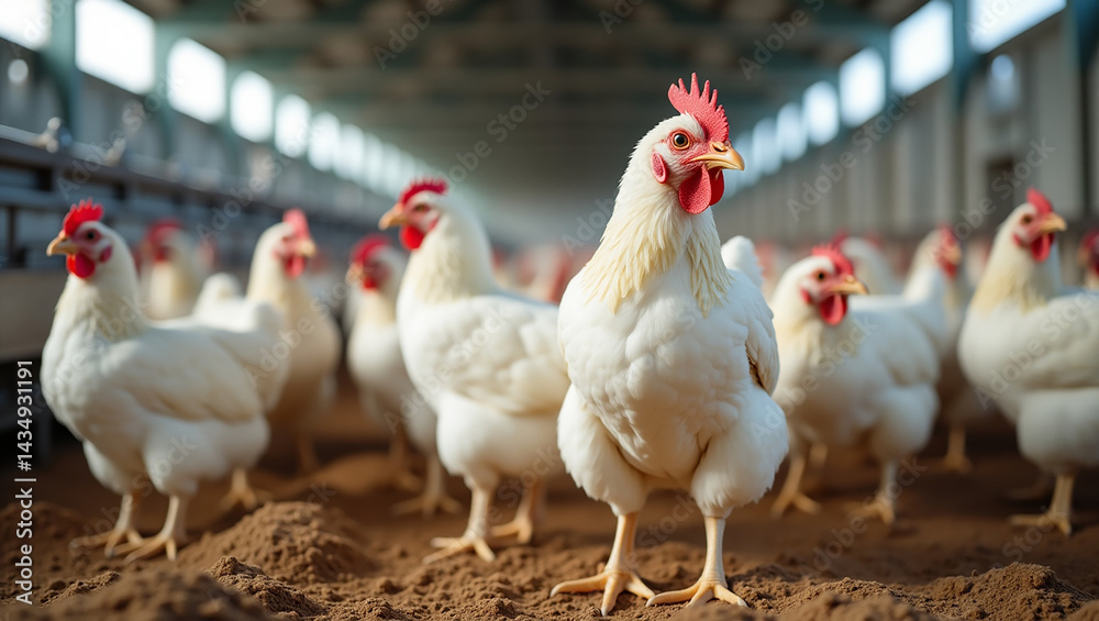 Fototapeta premium Broiler Chicken Group in Poultry Farm