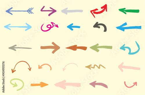 Hand drawn grunge arrows. Doodle Creative arrow symbols.  Scribble design elements, perfect for creative and playful design projects. Vector EPS 10