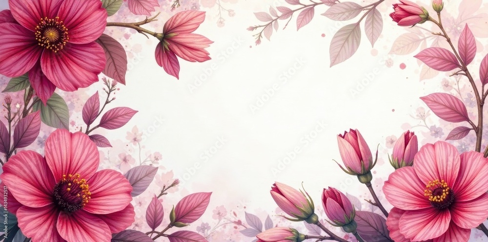 Fototapeta premium Intricate marsala watercolor floral design, rich tones, lush botanicals , pink, purple, art