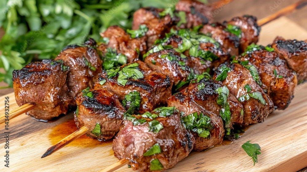 Grilled skewers of seasoned meat