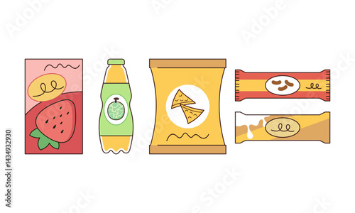 Snacks and junk food logo set