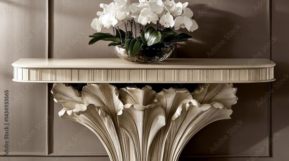 Elegant, ornate console table with sculpted details
