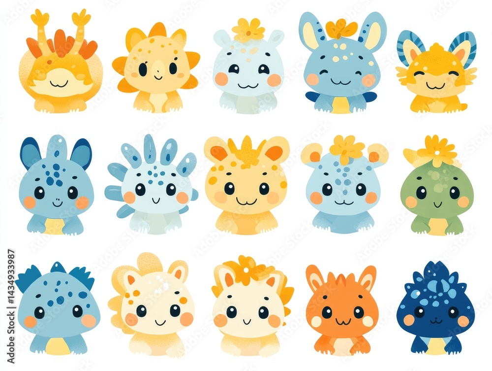Fototapeta premium Cute cartoon animal illustrations set on white