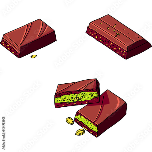 Stack of Dubai Chocolate Slices and a Whole Bar