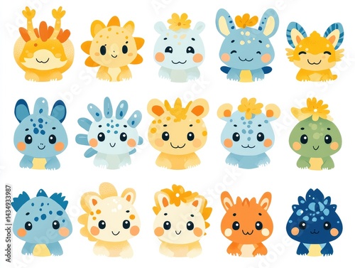 Cute cartoon animal illustrations set on white