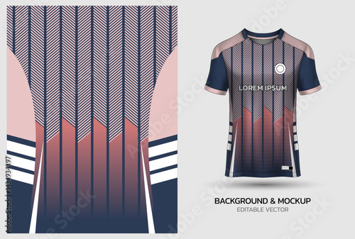 Jersey mockup and background pattern design. Uniform front view jersey and sublimation templates for soccer, football, volleyball, badminton, e-sports, casual