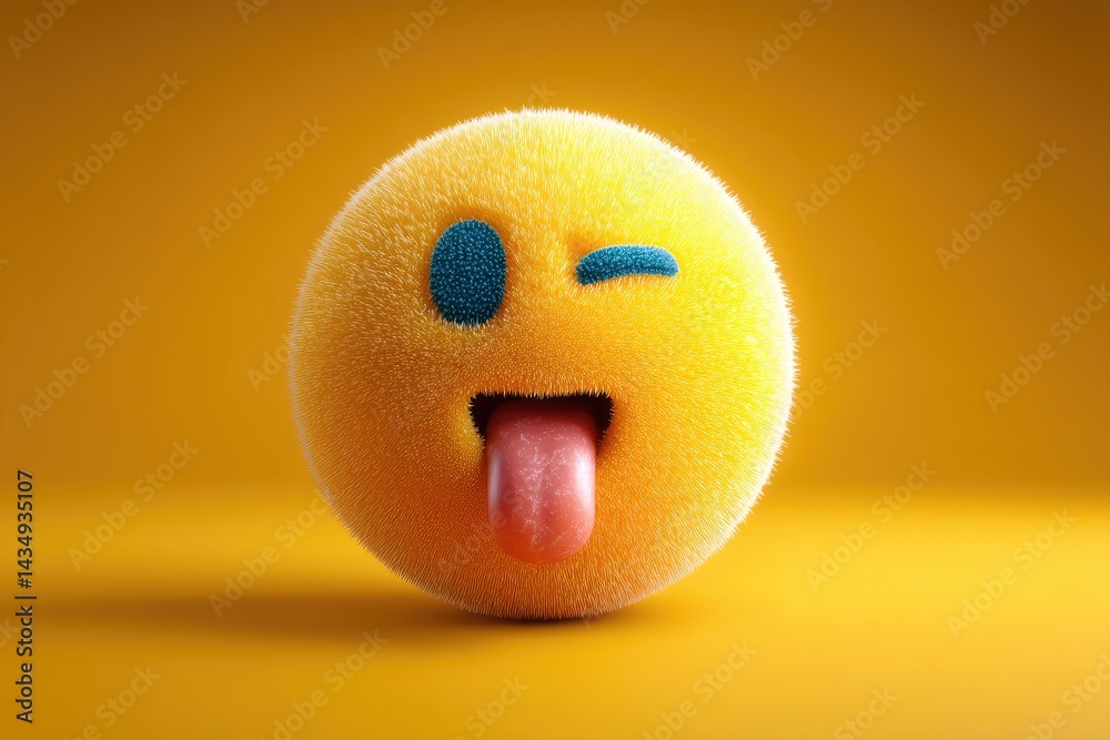 Fototapeta premium Playful, digital illustration of a winking, tongue-out emoticon.