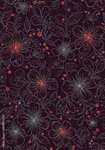 Wallpaper Mural Midnight Bloom: Hand-Drawn Floral Fantasy AI Generated Torontodigital.ca