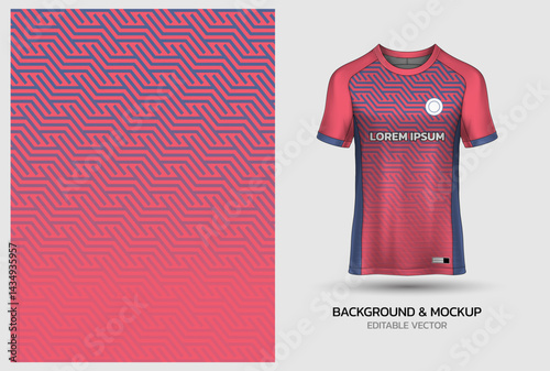 Jersey mockup and background pattern design. Uniform front view jersey and sublimation templates for soccer, football, volleyball, badminton, e-sports, casual