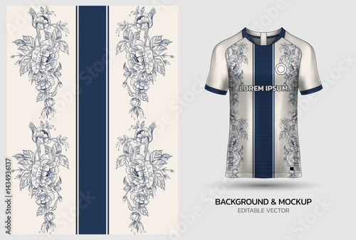 Jersey mockup and background pattern design. Uniform front view jersey and sublimation templates for soccer, football, volleyball, badminton, e-sports, casual