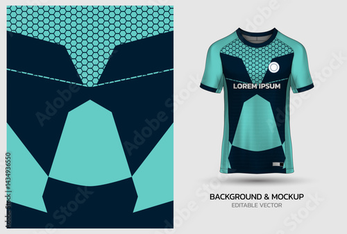 Jersey mockup and background pattern design. Uniform front view jersey and sublimation templates for soccer, football, volleyball, badminton, e-sports, casual