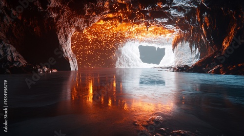 Obraz na płótnie Cave reflections. Fiery glow within w salonie
