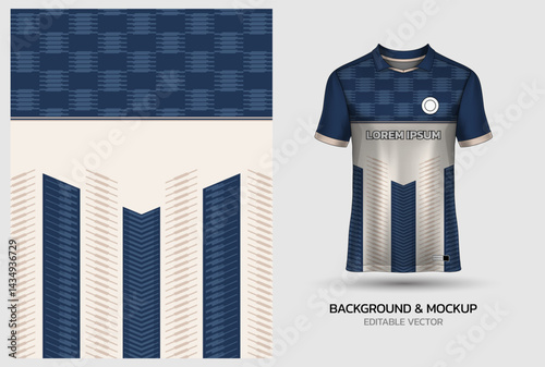 Jersey mockup and background pattern design. Uniform front view jersey and sublimation templates for soccer, football, volleyball, badminton, e-sports, casual