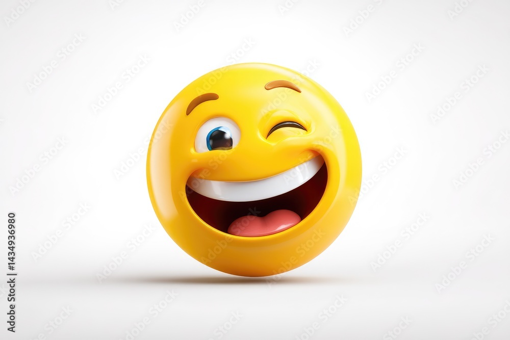 Fototapeta premium Cheerful, round digital emoticon with a playful expression.