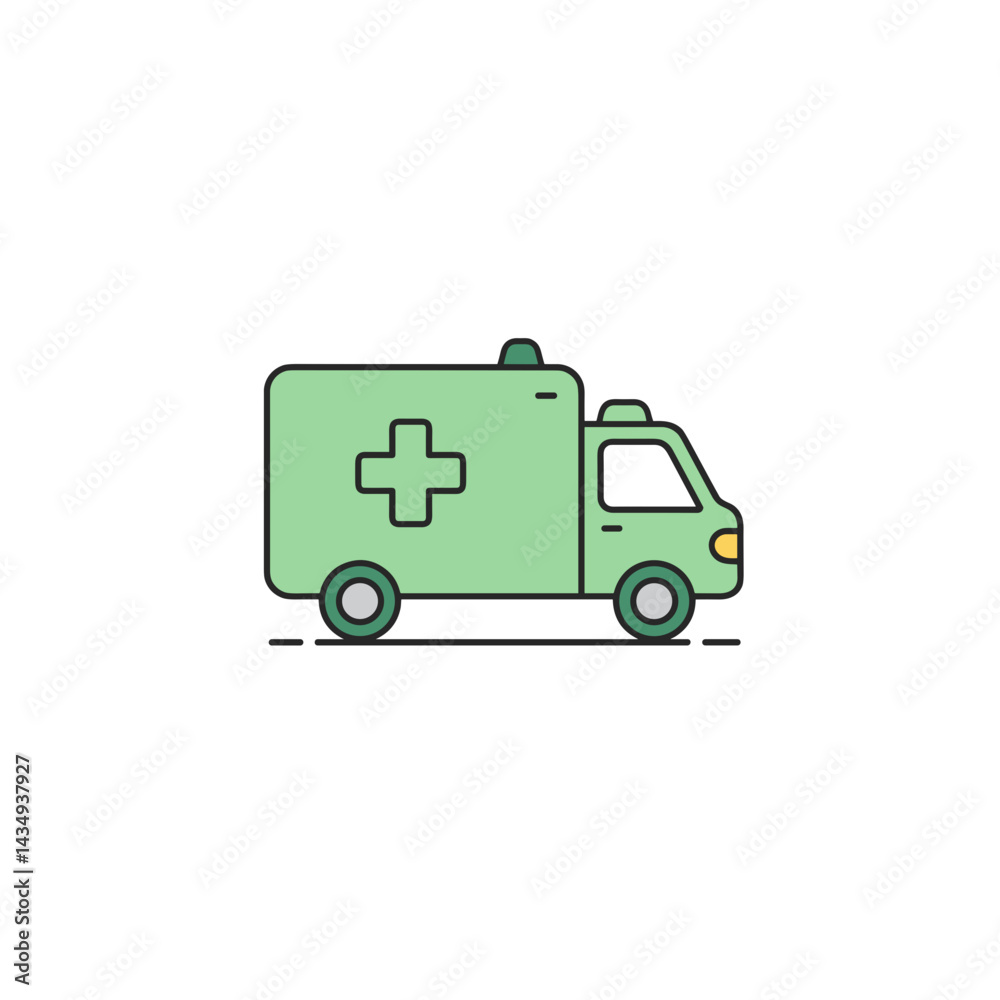 Fototapeta premium Green Ambulance Icon in Flat Style