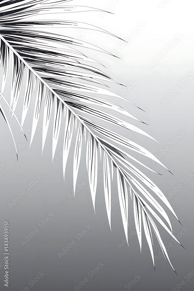 Obraz premium Monochrome Palm Leaf on Gray Gradient