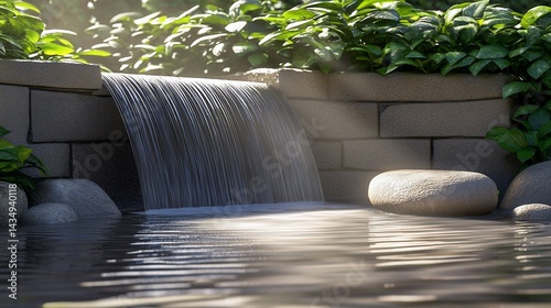 Obraz na płótnie Serene waterfall cascading into calm pool, sunlight through lush greenery w salonie