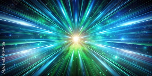 Dynamic tunnel speed light abstract background with a blue and green starburst effect, space, glow