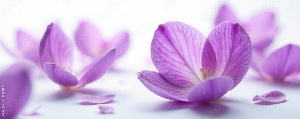 Fototapeta premium Intricate purple petals, delicate texture, pure white setting, design, magenta, blossom
