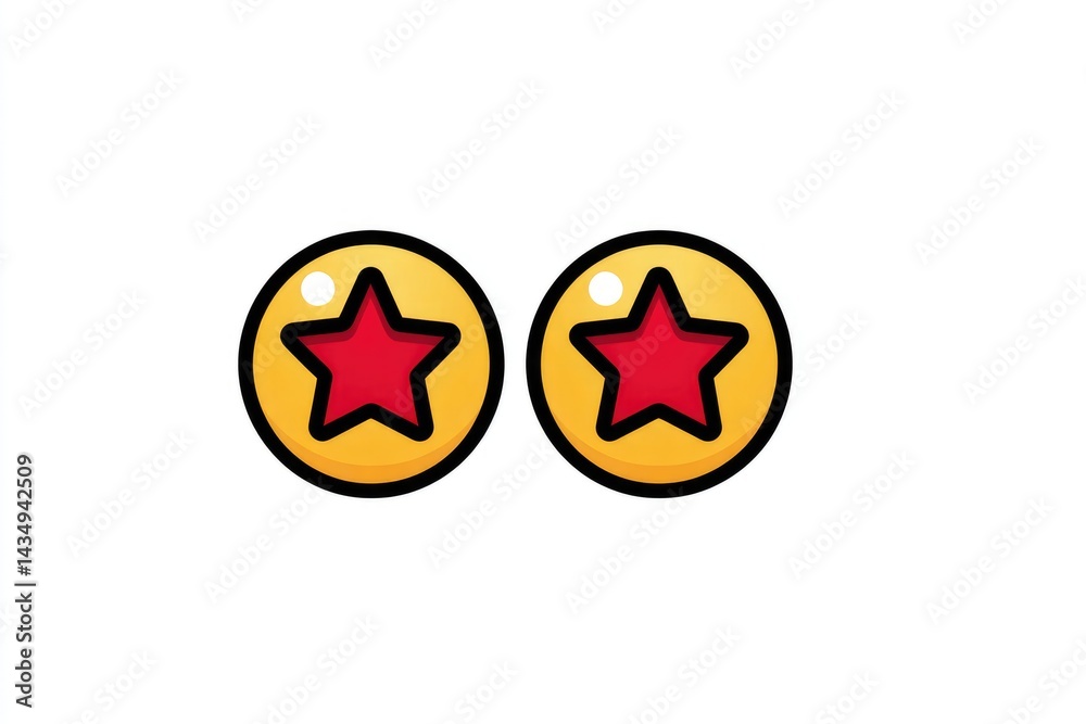 Fototapeta premium Two round yellow objects featuring red stars.