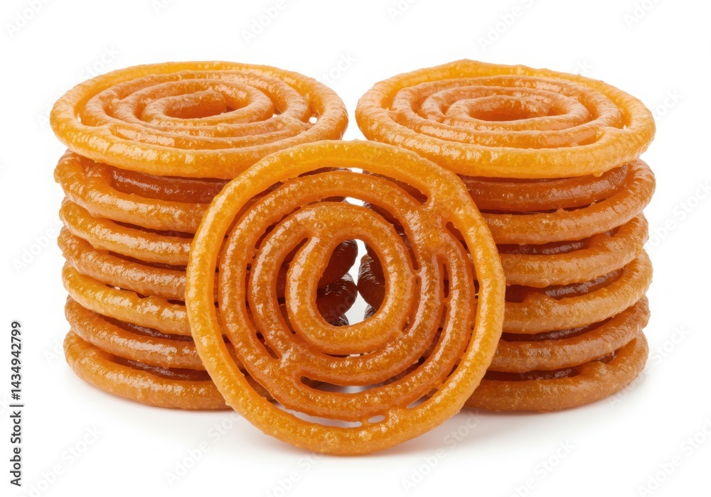 Stacks of jalebi sweets isolated on white background Stacks of jalebi sweets isolated on white background