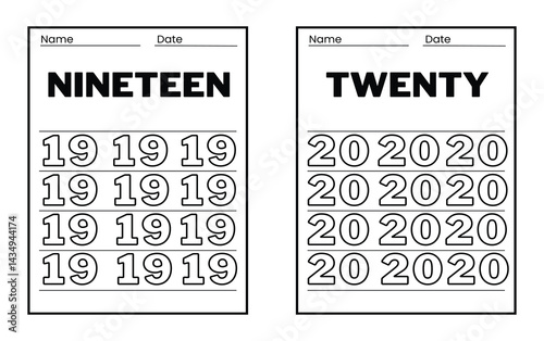 Number tracing practice worksheet with Worksheet for learning numbers. Number training writes and counts numbers. Exercises handwriting practice