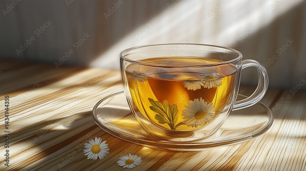 Clear cup of chamomile tea