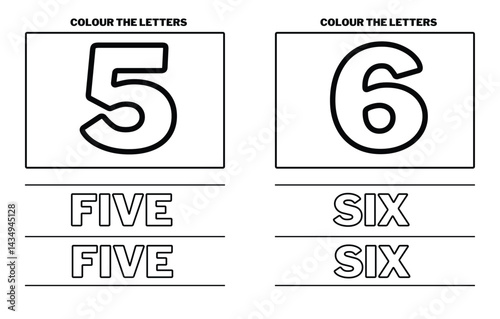 Number tracing practice worksheet with Worksheet for learning numbers. Number training writes and counts numbers. Exercises handwriting practice