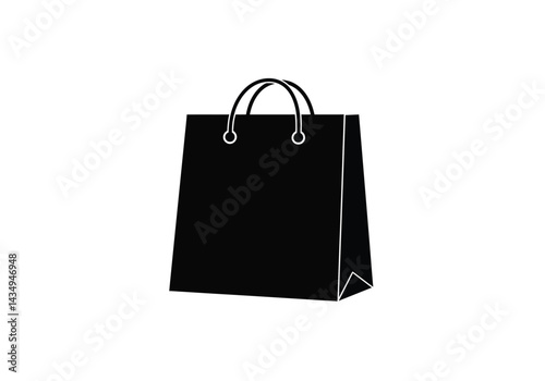 Shopping bag silhouette. This image shows a black silhouette of a shopping bag, emphasizing its clean and minimal design for retail and merchandise. Vector clipart illustration design.