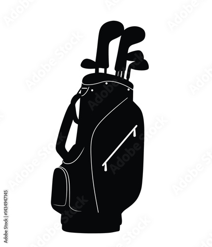 Golf bag silhouette. This image showcases a black silhouette of a golf bag, also referred to as a golfing equipment carrier. Vector clipart illustration design.