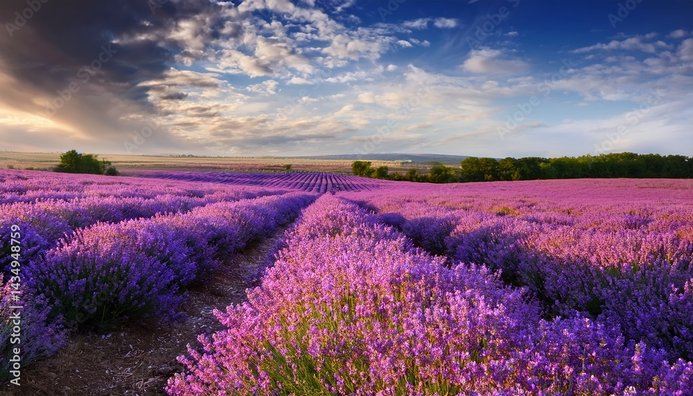 Naklejka premium Lavender Dreams: Serene Floral Field