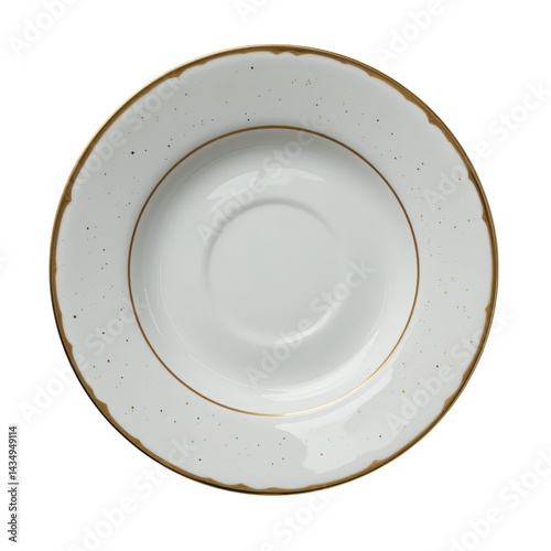 Refined fine chinaware saucer with thin gold band and delicate speckled pattern, elegant and classic design