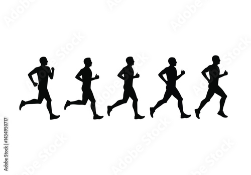 Marathon runner silhouette. This image shows a black silhouette of a marathon runner in motion, representing athleticism, endurance, and competitive spirit. Vector clipart illustration design.