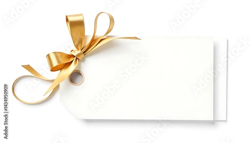 Golden Easter gift tag with a ribbon bow, White gift voucher with gold ribbon and bow, created with generative ai