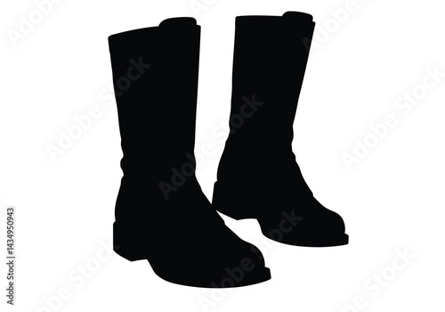Drill team boots silhouette. This image shows a black silhouette of tall, polished boots typically worn by drill teams, emphasizing uniformity and elegance. Vector clipart illustration design.