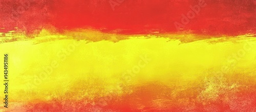 A vibrant abstract painting featuring a horizontal division of red and yellow hues.