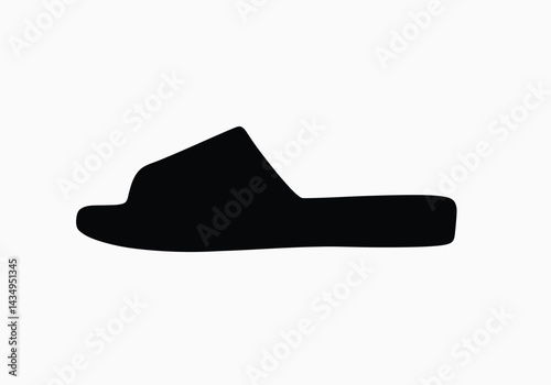 Slipper silhouette. This image shows a black silhouette of a slipper, also referred to as a slide or casual footwear, symbolizing comfort and style. Vector clipart illustration design.