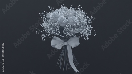 Obraz na płótnie Elegant monochrome rose bouquet with baby's breath and ribbon w salonie