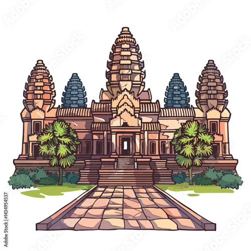 A cute of Angkor Wat vector illustration style