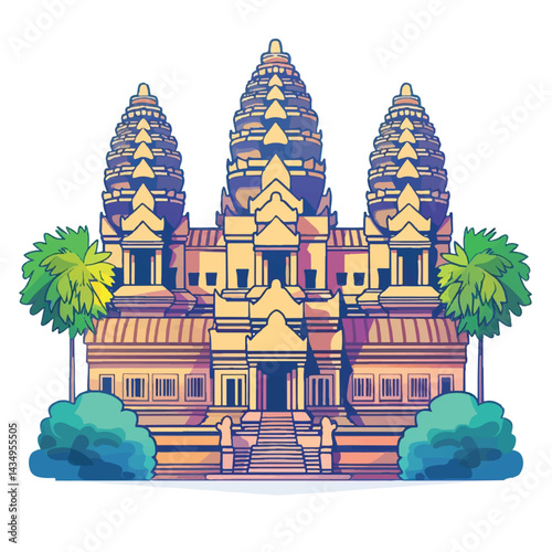 A cute of Angkor Wat vector illustration style