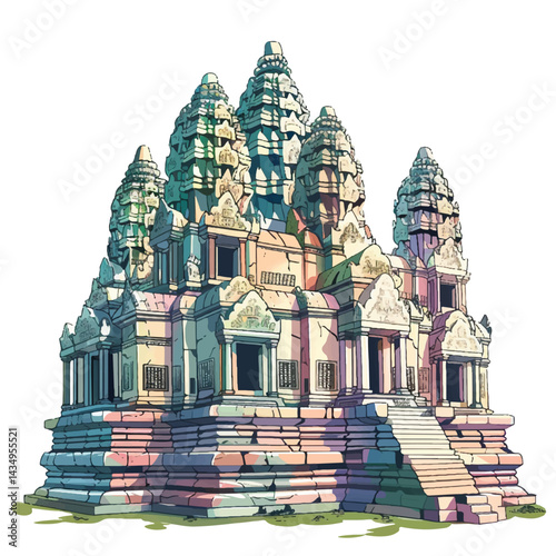 A cute of Angkor Wat vector illustration style