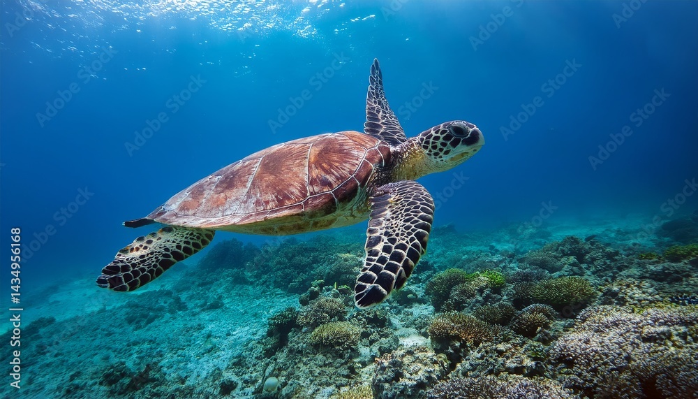 Fototapeta premium Underwater Sea Turtle Graceful Swimmer