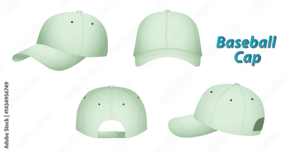 Fototapeta premium Set of Realistic Baseball cap Dimensions, Various Hat Dimensions, Design and Structure Illustration, isolated on white